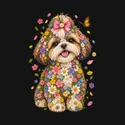 Koszulka z shih tzu dla dziewczynki czarna ułożony z kwiatów, zdjęcie 2