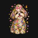Koszulka z shih tzu dla dziewczynki czarna ułożony z kwiatów, zdjęcie 2