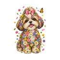 Koszulka z shih tzu dla dziewczynki biała ułożony z kwiatów, zdjęcie 2