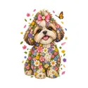 Koszulka z shih tzu dla dziewczynki biała ułożony z kwiatów, zdjęcie 2