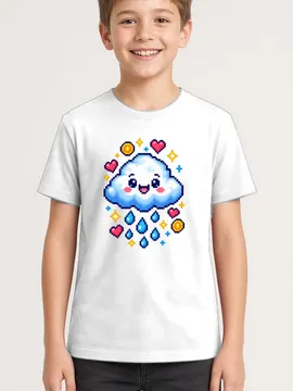Koszulka z chmurką pixel art dla chłopca biała w stylu gier