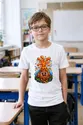 Koszulka z wybuchającym wulkanem dla chłopca biała komiks, zdjęcie 3