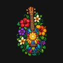 Koszulka z kolorowym ukulele dla dziewczynki czarna witrażowe kolory, zdjęcie 2