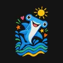 Koszulka z rysunkiem rekina młota dla dziewczynki czarna kredki, zdjęcie 2