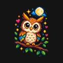 Koszulka z puchaczem pixel art dla chłopca czarna cyfrowy styl, zdjęcie 2