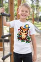Koszulka z puchaczem pixel art dla chłopca biała cyfrowy styl, zdjęcie 3
