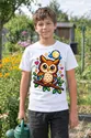 Koszulka z puchaczem pixel art dla chłopca biała cyfrowy styl, zdjęcie 6