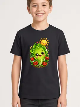Koszulka z sałatą dla chłopca czarna słodki kawaii z pomidorkami