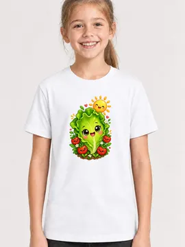 Koszulka z sałatą dla dziewczynki biała słodki kawaii z pomidorkami