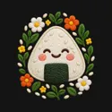 Koszulka z onigiri haftowana dla dziewczynki czarna efekt haftu, zdjęcie 2
