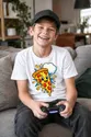 Koszulka z kawałkiem pizzy dla chłopca biała komiksowe linie ruchu, zdjęcie 7