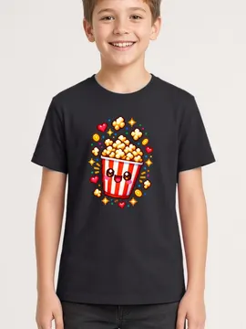 Koszulka z popcornem pixel art dla chłopca czarna dla dzieci