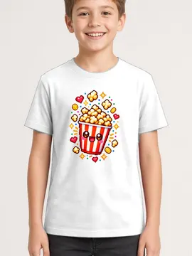 Koszulka z popcornem pixel art dla chłopca biała prezent