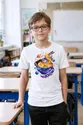 Koszulka z ramenem kosmicznym dla chłopca biała wśród planet, zdjęcie 8