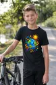 Koszulka z planetą ziemią dla chłopca czarna geometryczne kształty, zdjęcie 3