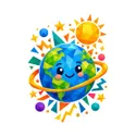 Koszulka z planetą ziemią dla chłopca biała geometryczne kształty, zdjęcie 2