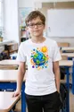 Koszulka z planetą ziemią dla chłopca biała geometryczne kształty, zdjęcie 5