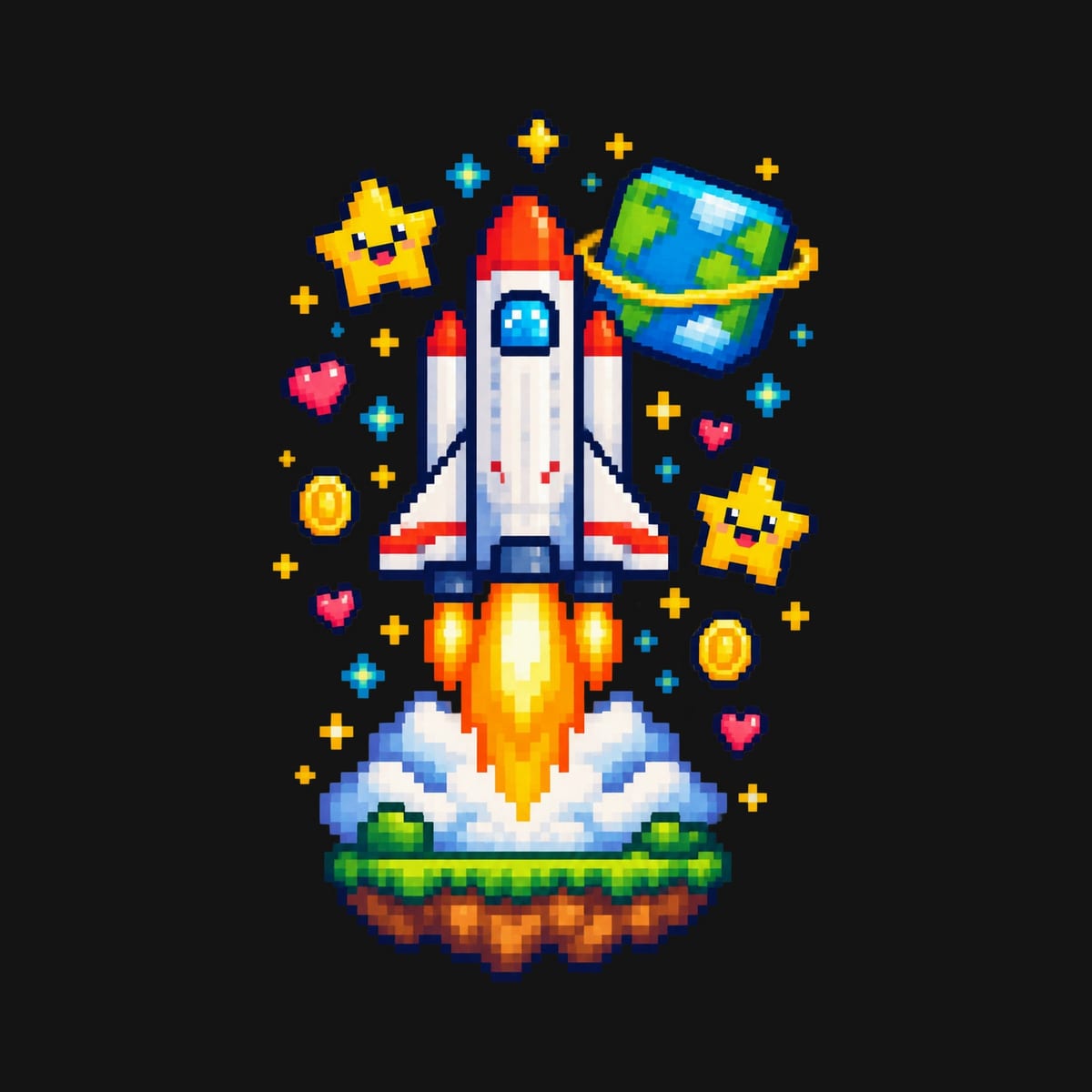 Koszulka z rakietą kosmiczną dla chłopca czarna pixel art retro, zdjęcie 2