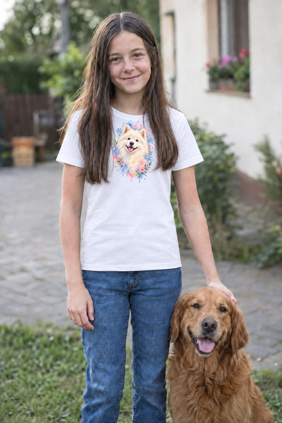 Koszulka z samoyedem dla dziewczynki biała delikatna akwarela, zdjęcie 8