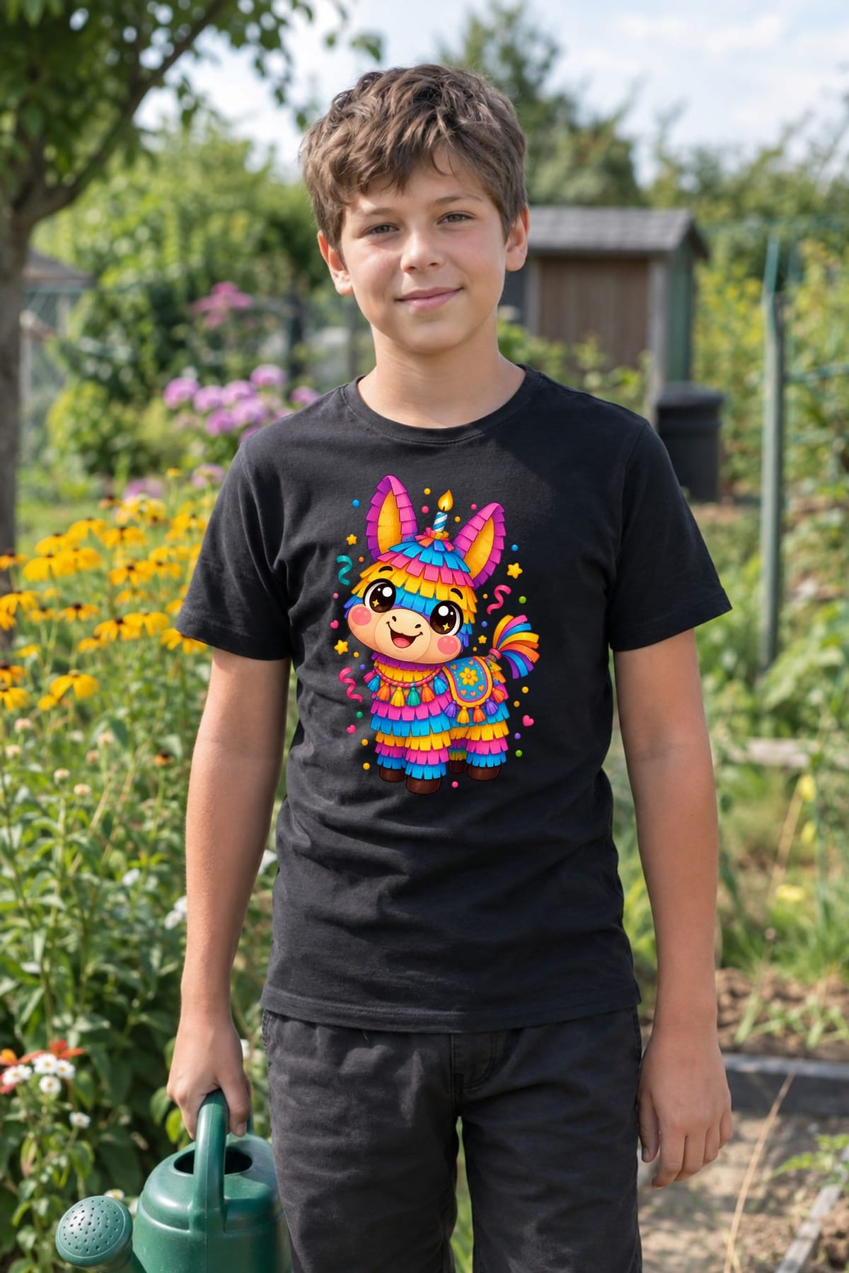 Koszulka z piniatą dla chłopca czarna słodki styl kawaii, zdjęcie 7