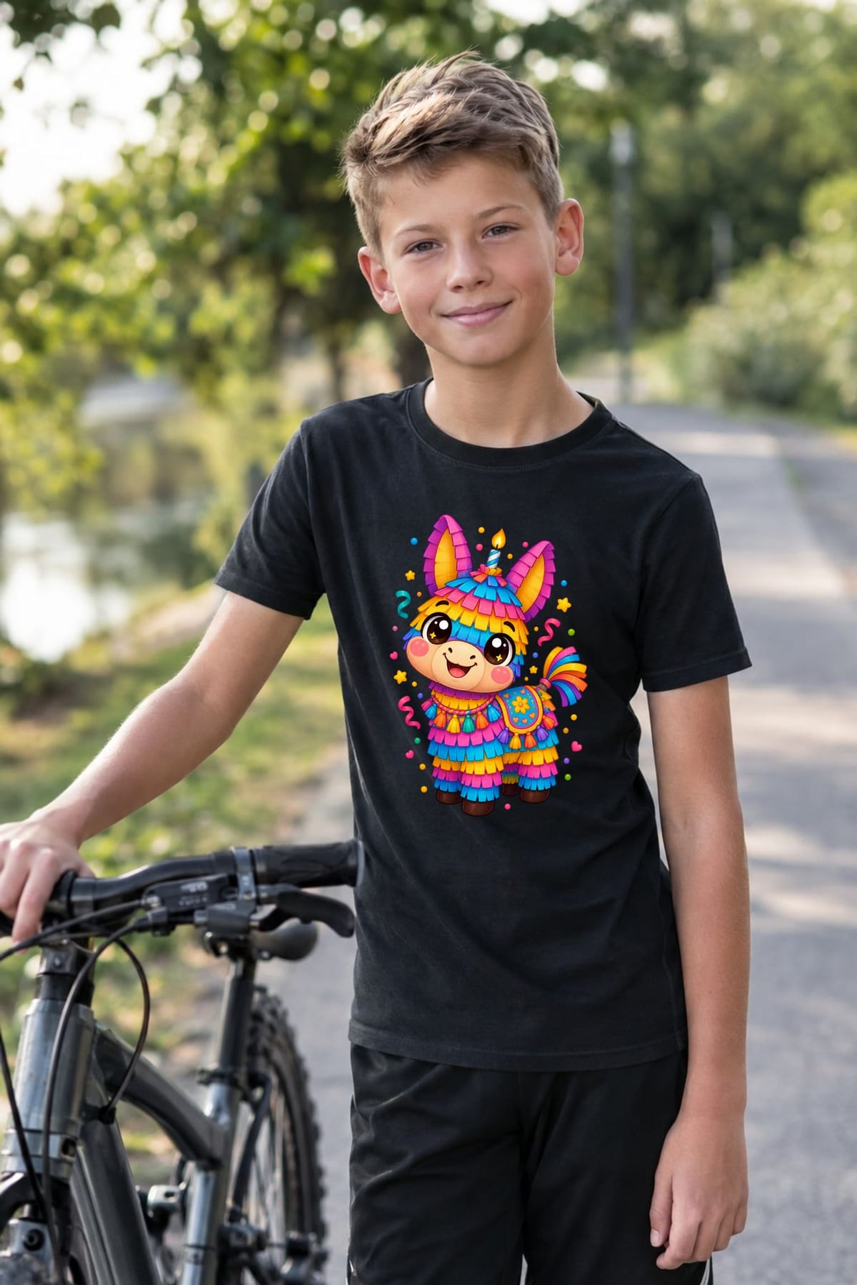 Koszulka z piniatą dla chłopca czarna słodki styl kawaii, zdjęcie 8
