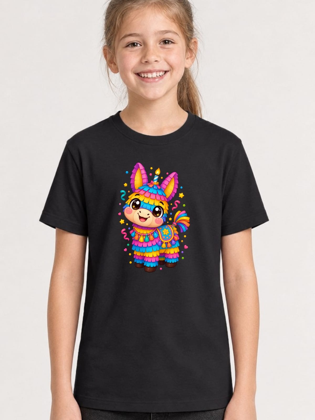 Koszulka z piniatą dla dziewczynki czarna słodki styl kawaii, zdjęcie 1