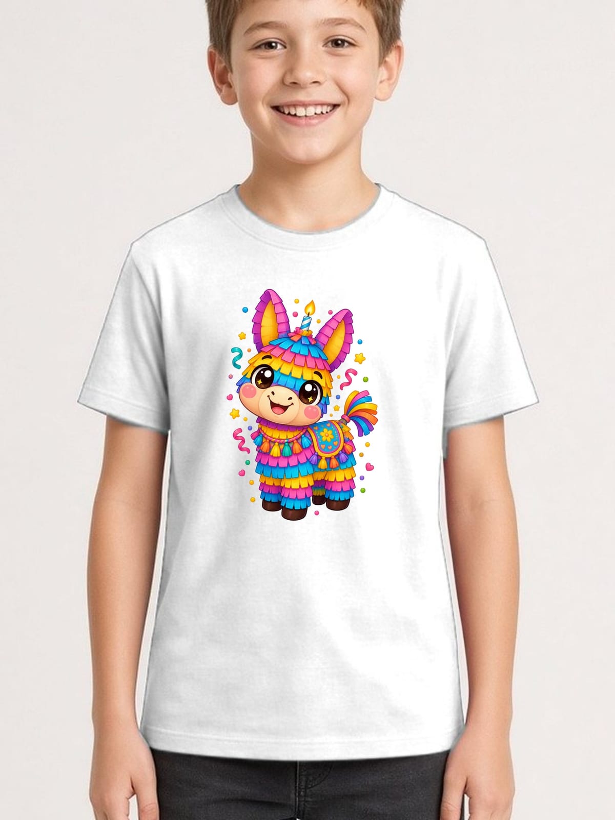 Koszulka z piniatą dla chłopca biała słodki styl kawaii, zdjęcie 1