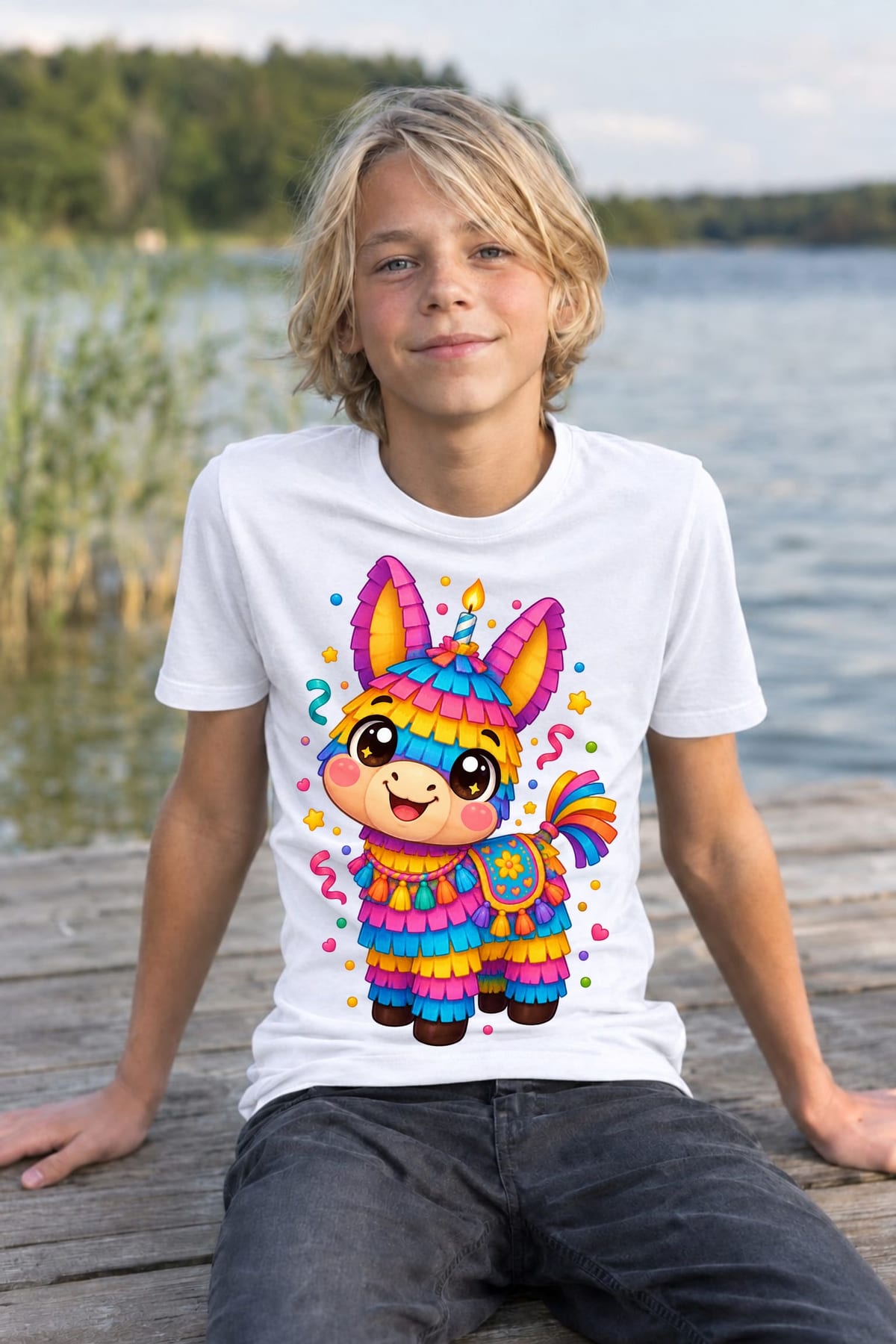 Koszulka z piniatą dla chłopca biała słodki styl kawaii, zdjęcie 6