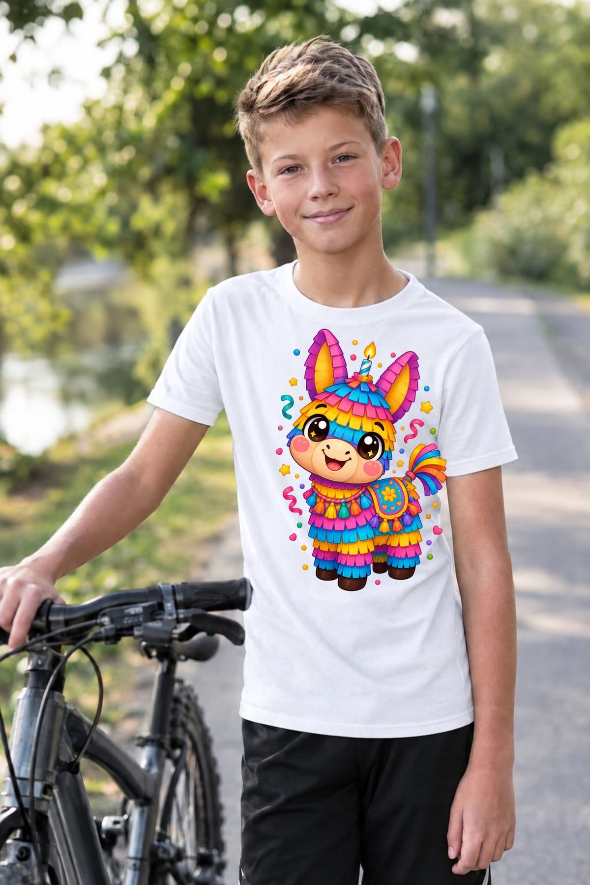 Koszulka z piniatą dla chłopca biała słodki styl kawaii, zdjęcie 7