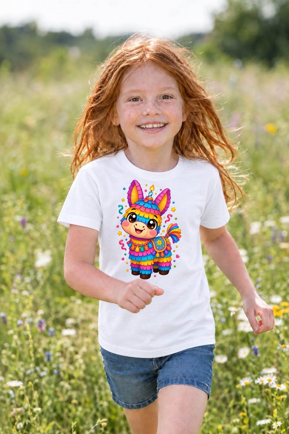 Koszulka z piniatą dla dziewczynki biała słodki styl kawaii, zdjęcie 3