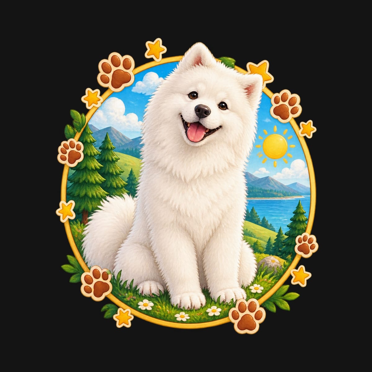 Koszulka z samoyedem dla dziewczynki czarna okrągła odznaka, zdjęcie 2