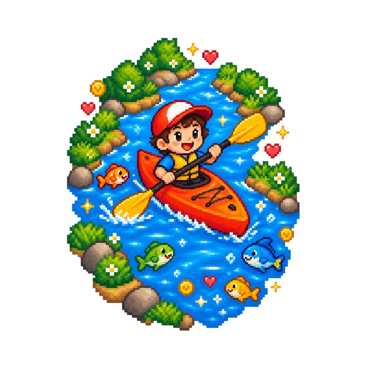 Koszulka z kajakiem dla chłopca biała pixel art retro, zdjęcie 2