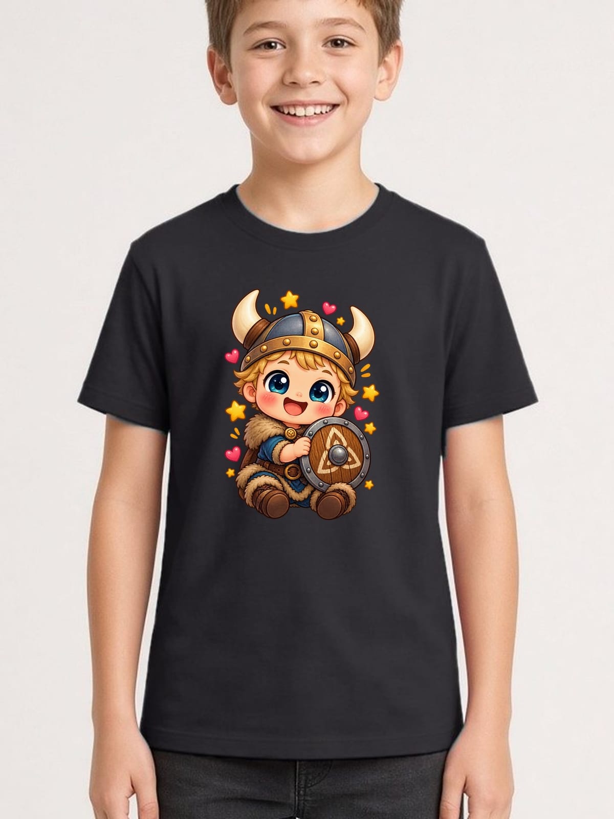 Koszulka z wikingiem dla chłopca czarna słodki kawaii, zdjęcie 1