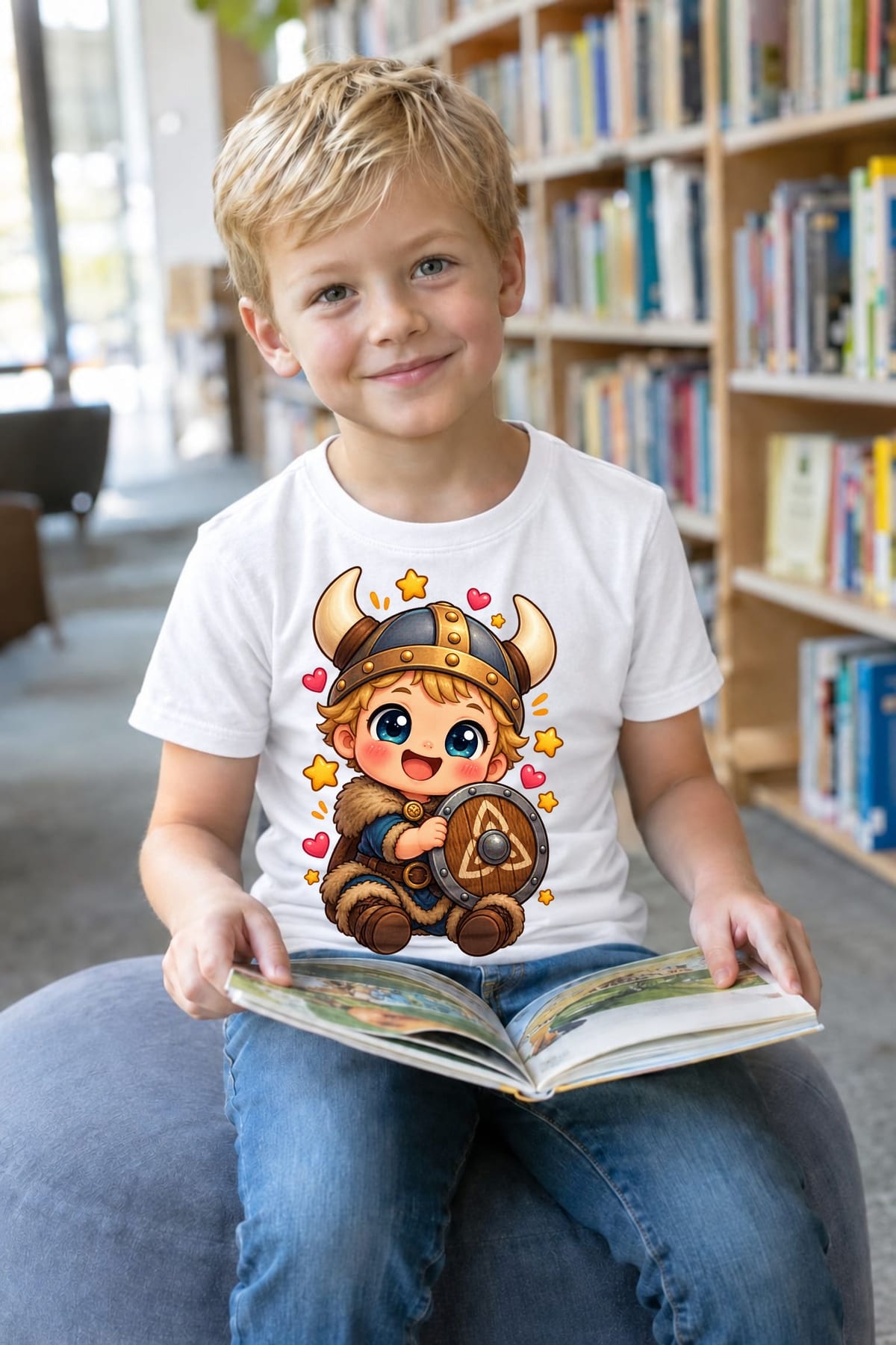 Koszulka z wikingiem dla chłopca biała słodki kawaii, zdjęcie 4
