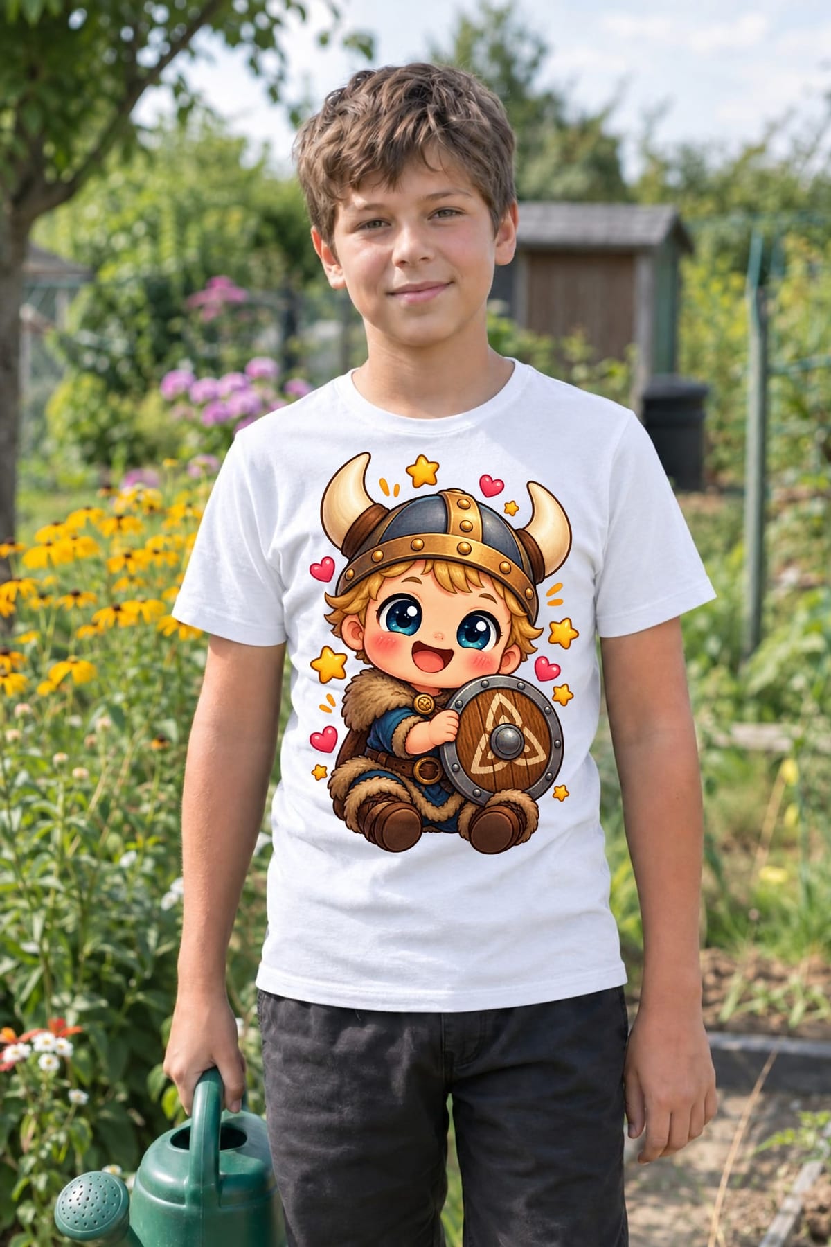 Koszulka z wikingiem dla chłopca biała słodki kawaii, zdjęcie 6