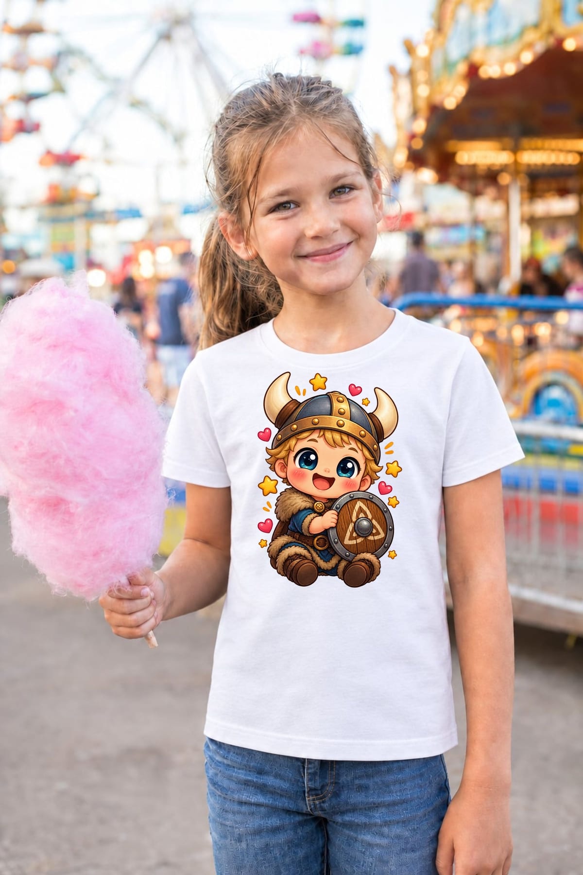 Koszulka z wikingiem dla dziewczynki biała słodki kawaii, zdjęcie 7