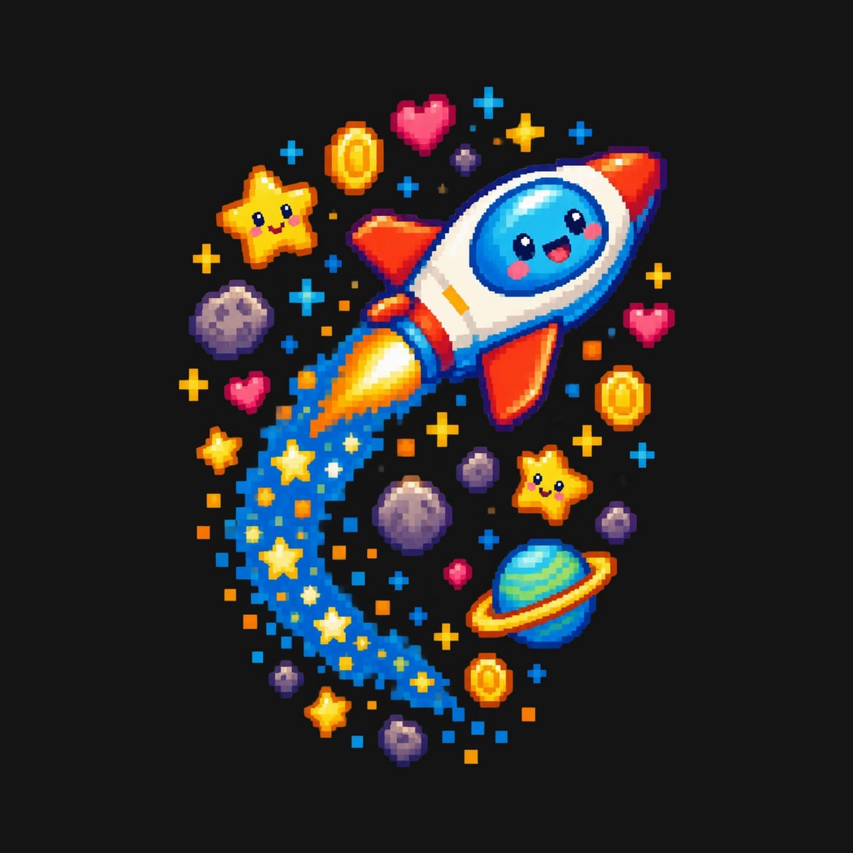 Koszulka ze statkiem kosmicznym dla chłopca czarna pixel art retro gra, zdjęcie 2