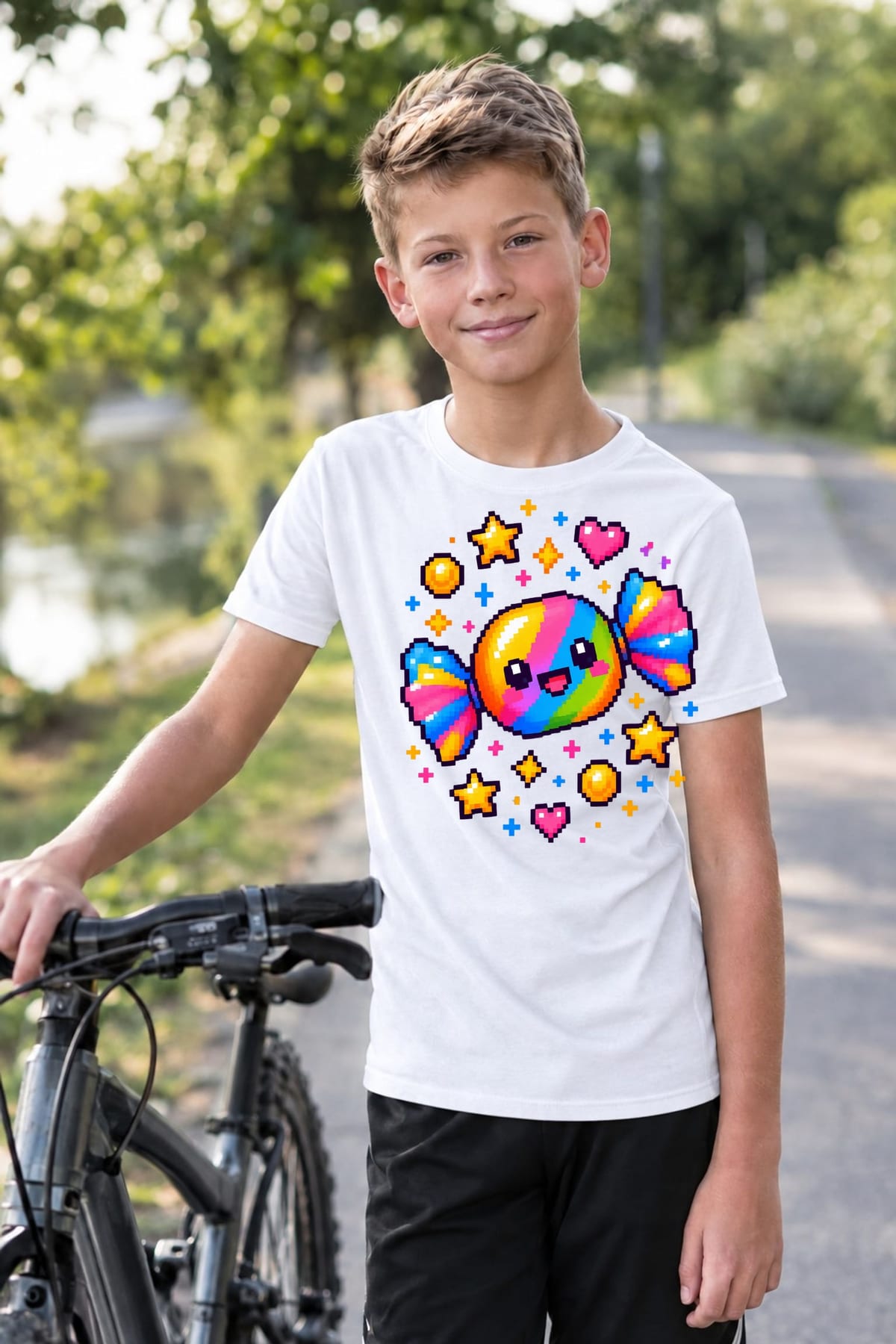 Koszulka z cukierkiem pixel art dla chłopca biała styl pixel, zdjęcie 5
