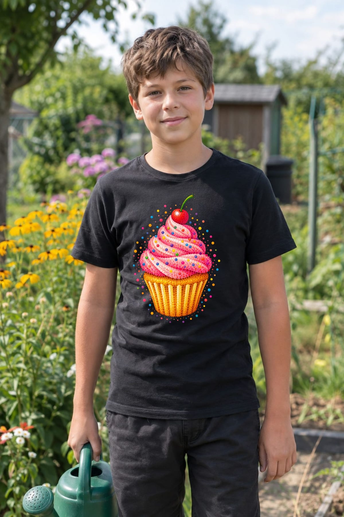 Koszulka z muffinką dla chłopca czarna z kolorowych kropek, zdjęcie 7