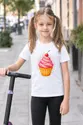 Koszulka z muffinką dla dziewczynki biała z kolorowych kropek, zdjęcie 5