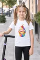Koszulka z babeczką z kropek dla dziewczynki biała z kolorowych kropek, zdjęcie 4