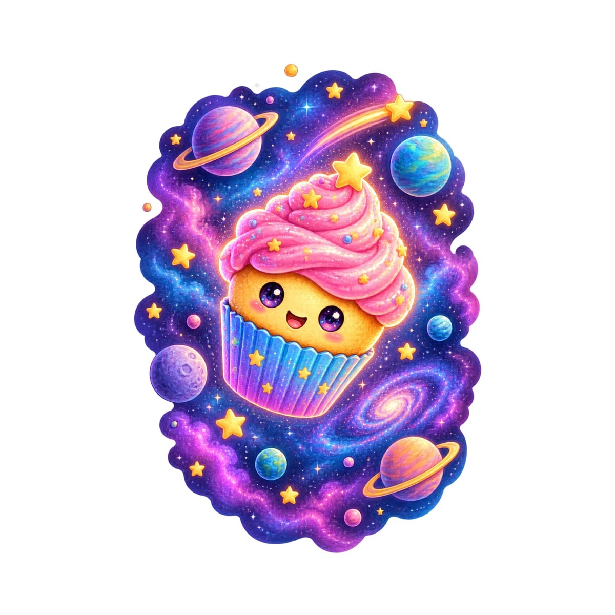 Koszulka ze słodyczami dla dziewczynki biała cupcake wśród gwiazd, zdjęcie 2