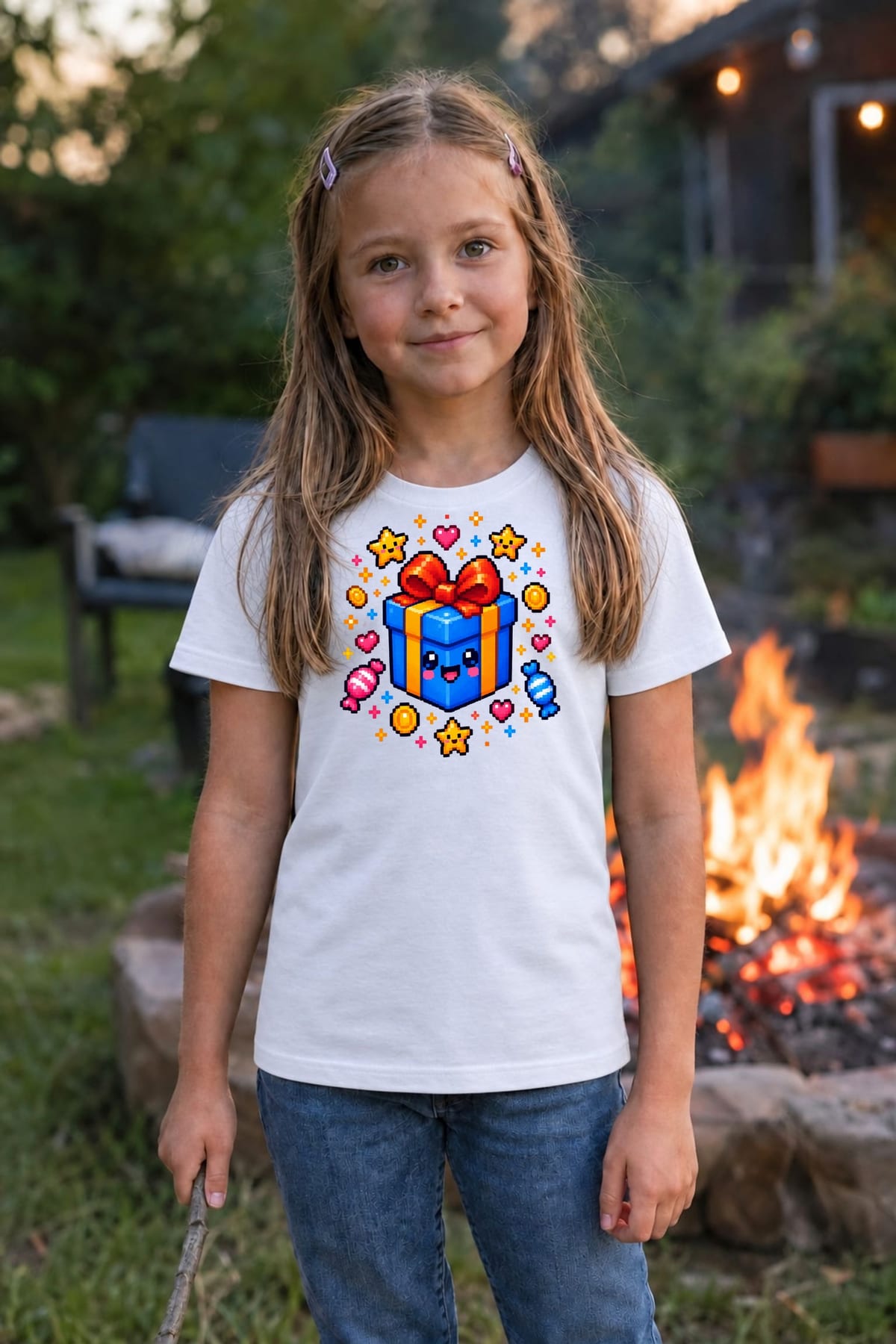 Koszulka z prezentem pixel art dla dziewczynki biała, zdjęcie 8