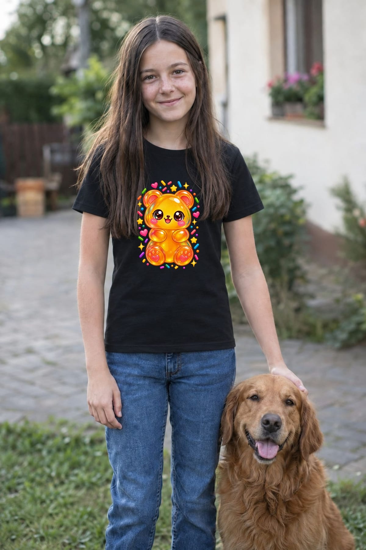 Koszulka z misiem żelkowym dla dziewczynki czarna słodki kawaii, zdjęcie 4