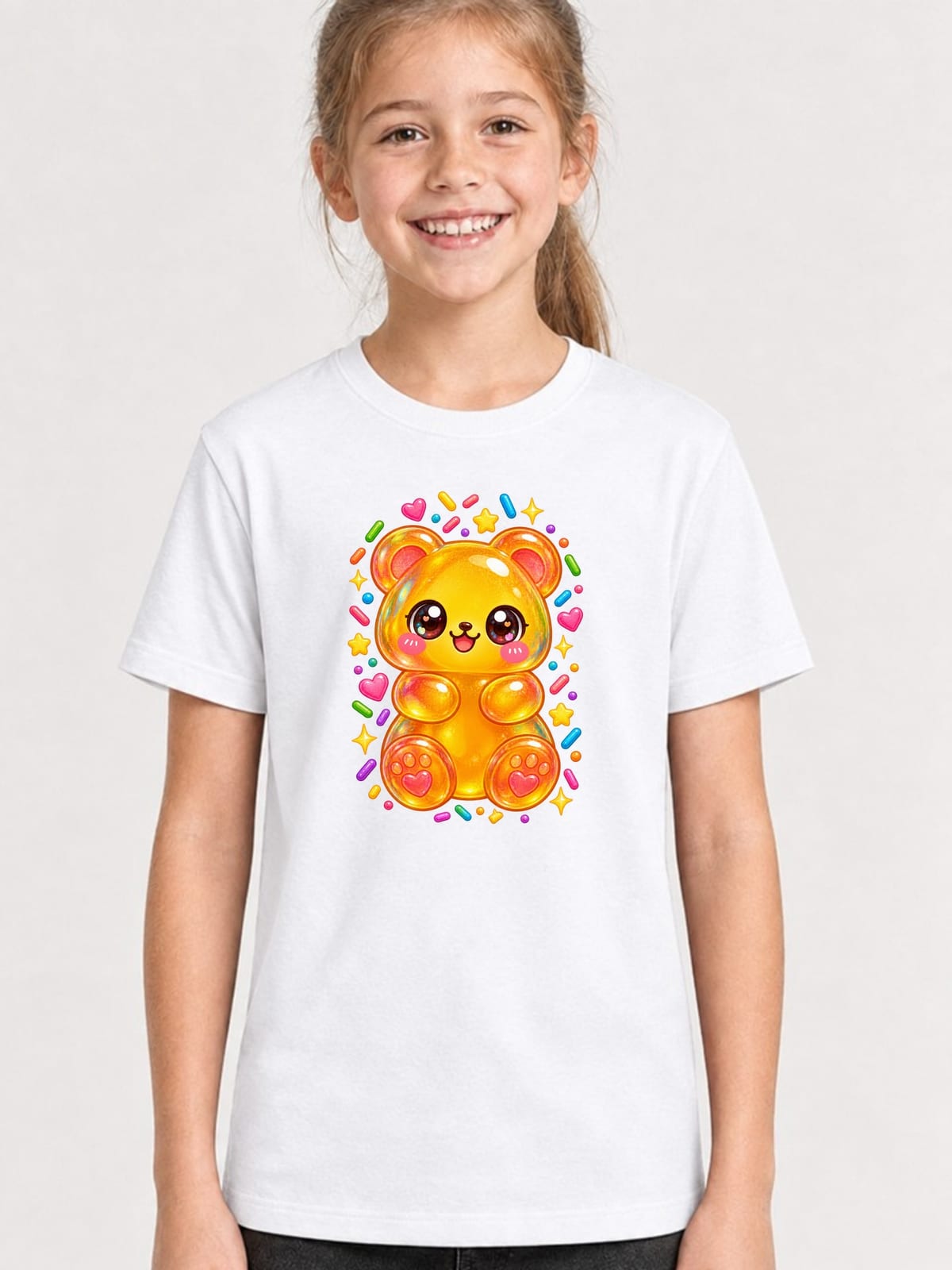 Koszulka z misiem żelkowym dla dziewczynki biała słodki kawaii, zdjęcie 1
