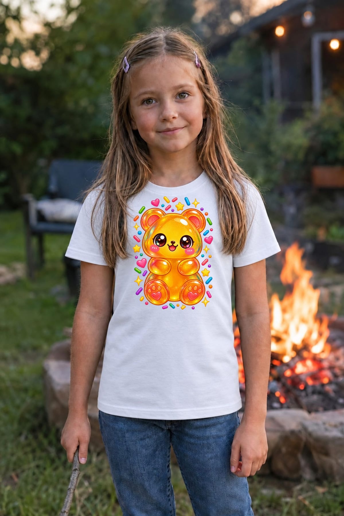Koszulka z misiem żelkowym dla dziewczynki biała słodki kawaii, zdjęcie 5