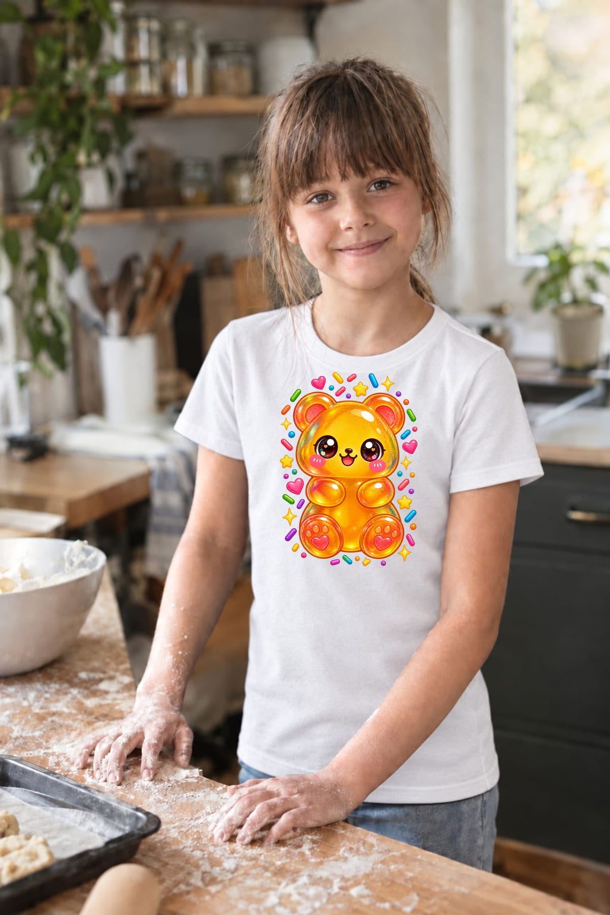 Koszulka z misiem żelkowym dla dziewczynki biała słodki kawaii, zdjęcie 7