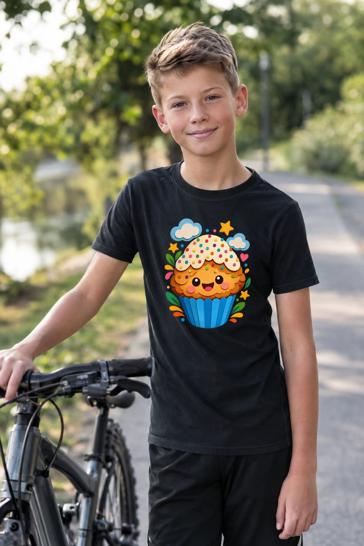 Koszulka z muffinką papierową dla chłopca czarna papierowa wycinanka, zdjęcie 4