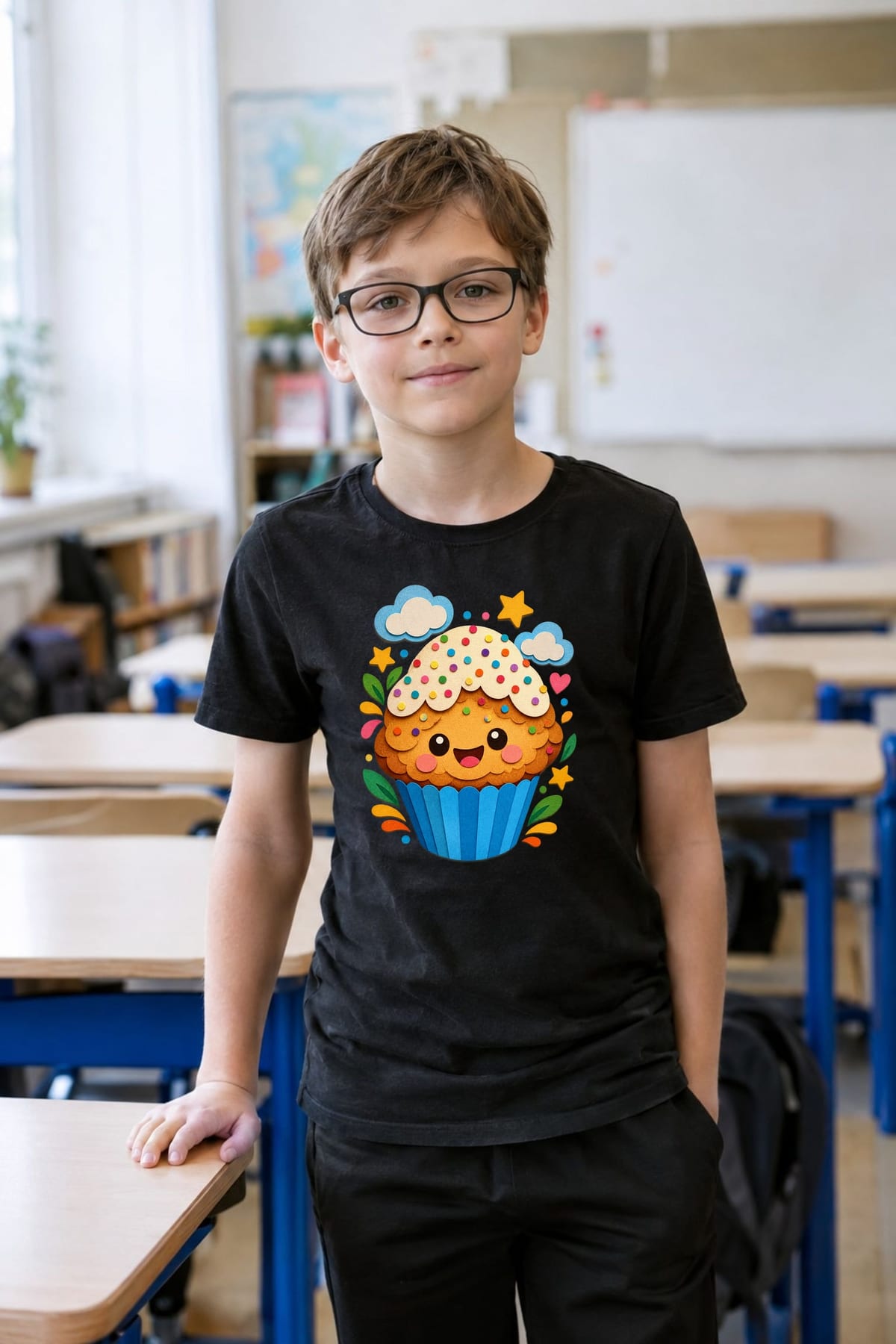 Koszulka z muffinką papierową dla chłopca czarna papierowa wycinanka, zdjęcie 5