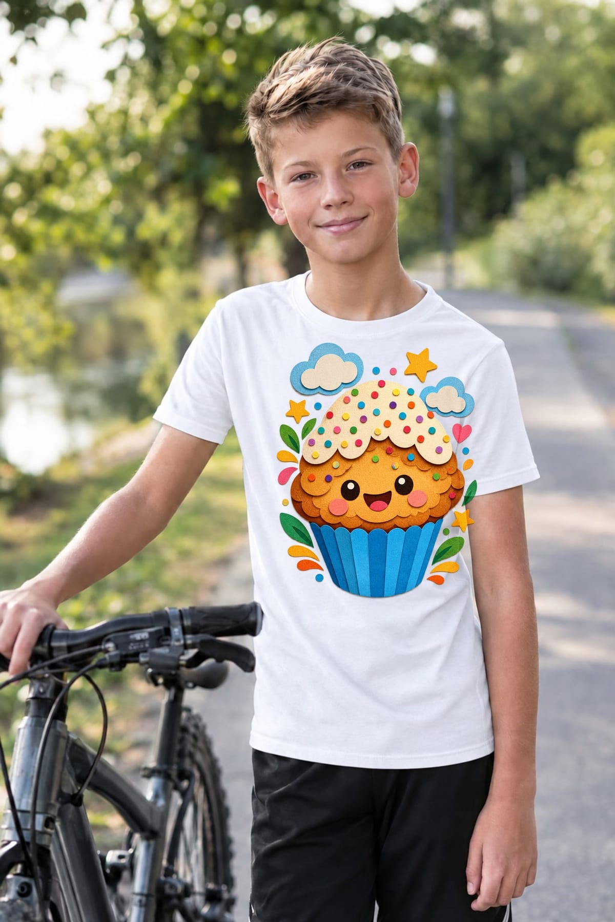 Koszulka z muffinką papierową dla chłopca biała papierowa wycinanka, zdjęcie 7